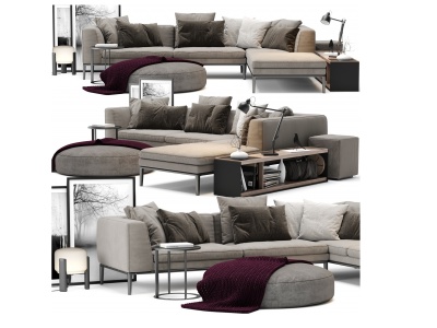3d现代拐角布艺沙发边柜坐垫模型