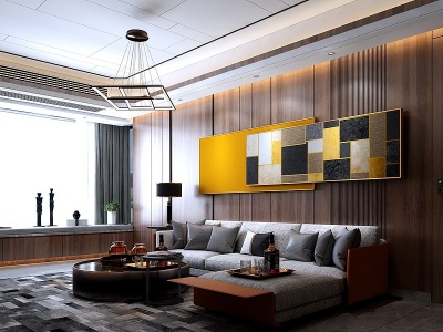 3d现代轻奢高级客厅模型