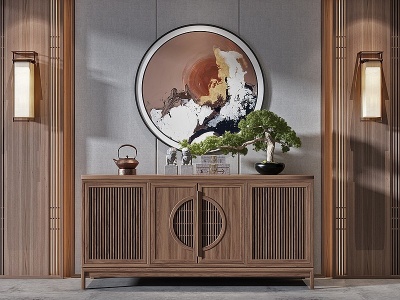3d新中式古典实木餐边柜模型