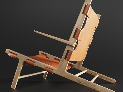 3d现代皮革实木休闲单椅模型