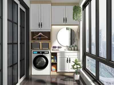 现代简约洗衣机阳台柜模型3d模型