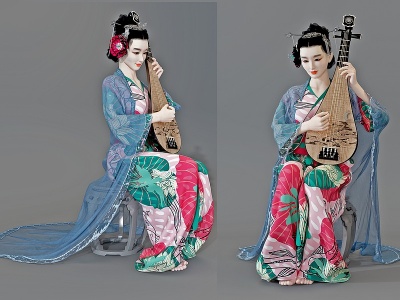 中式琵琶古装美女人物模型3d模型