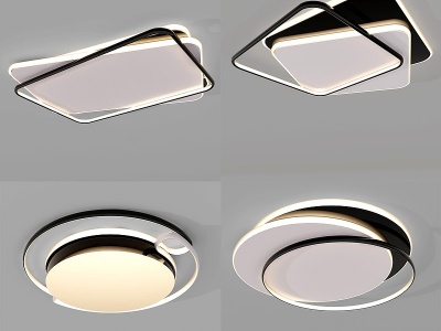 3d现代圆形方形吸顶灯模型