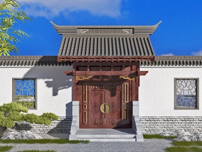 中式古典门楼子大门模型