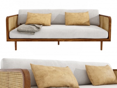 3d日式自然风布艺双人沙发模型