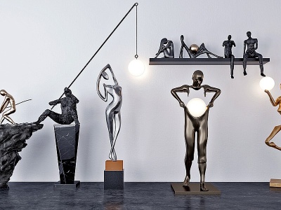 3d现代抽象金属人物雕塑模型
