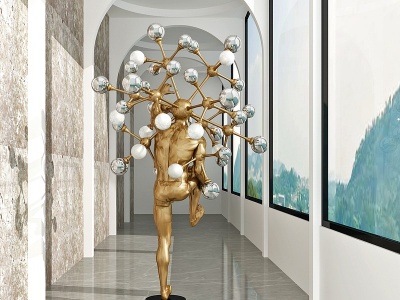 3d现代金属抽象雕塑落地灯模型