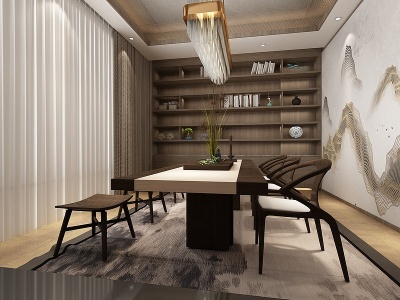 3d新中式茶室柜子模型