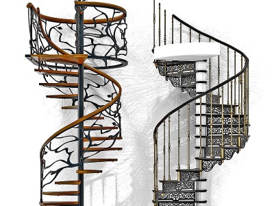 3d欧式现代铁艺旋转楼梯模型