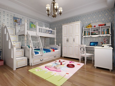 3d美式儿童卧室床模型
