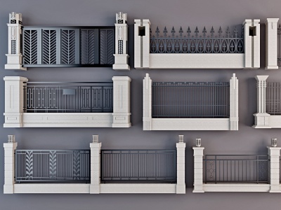 3d简欧式铁艺围栏栏杆模型