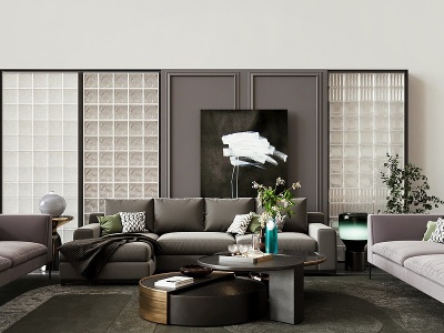 现代沙发背景墙组合模型
