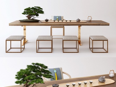 3d中式茶几办公桌椅模型