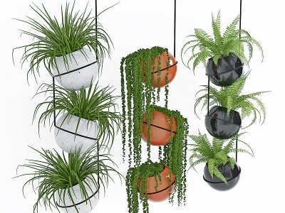 现代吊篮绿植盆栽模型