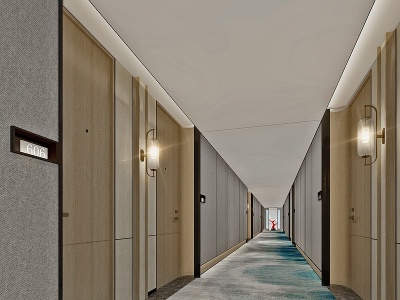 3d现代酒店客房过道模型