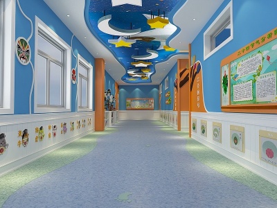 3d现代幼儿园走廊模型