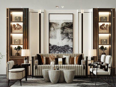 新中式装饰柜沙发背景墙模型3d模型