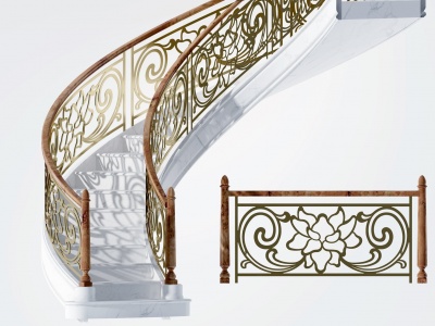 欧式铁艺楼梯护栏模型