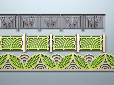 3d现代新中式栏杆护栏模型