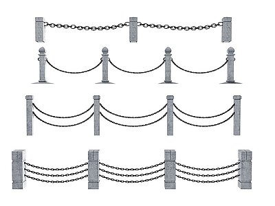 现代铁链护栏围栏模型