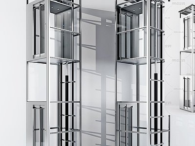 3d现代钢架观光电梯模型