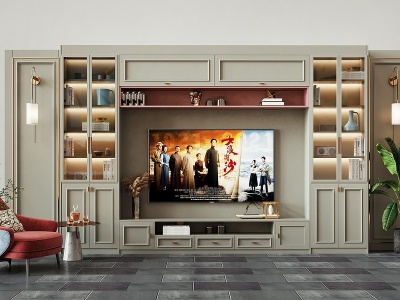 3d现代电视背景柜模型
