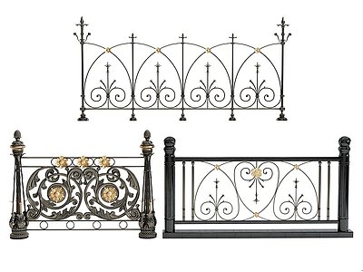 3d欧式雕花铁艺护栏围栏栏杆模型