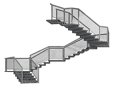 3d工业铁丝网风转角楼梯模型