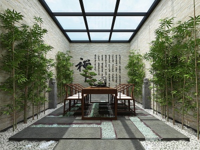 新中式茶室阳光房模型3d模型