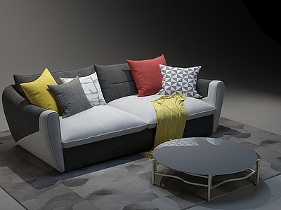 3d现代布艺双人沙发模型