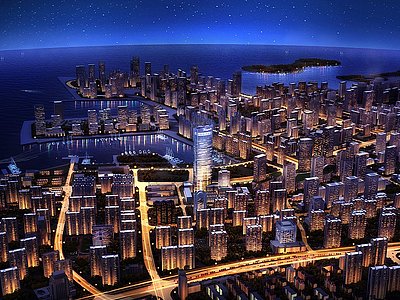 现代风格城市夜景模型