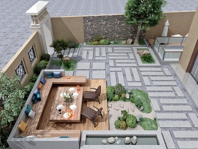 现代新中式庭院景观花园模型3d模型