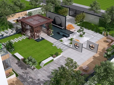 现代别墅庭院景观模型3d模型