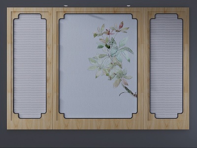 3d新中式立体植物墙饰模型