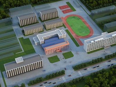 现代学校鸟瞰规划3d模型