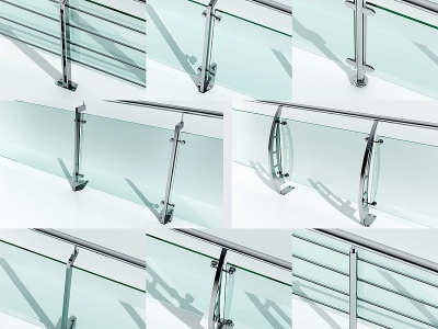 3d现代不锈钢玻璃护栏模型
