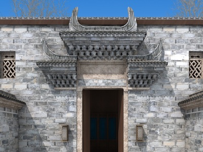 中式门头门楼古建筑模型