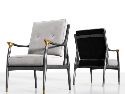 3d新中式实木绒布单椅组合模型