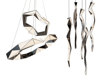 3d现代创意几何金属吊灯模型