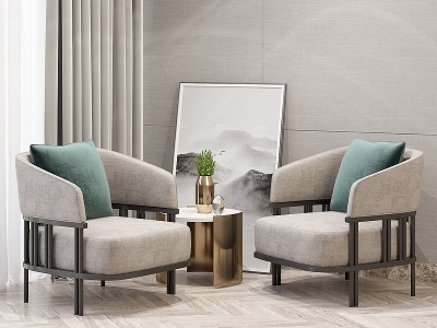 3d现代休闲椅沙发组合挂画模型