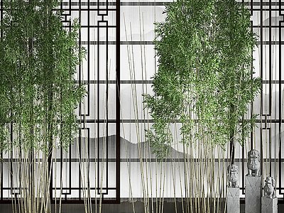 3d现代植物竹子石头模型