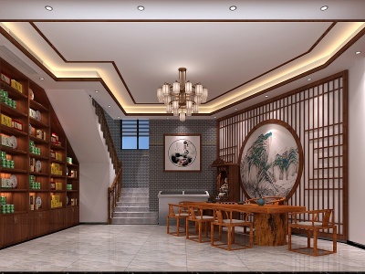 3d新中式茶叶店烟酒店模型