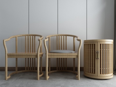 3d新中式单椅茶几组合模型