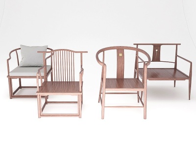3d传统中式实木椅子组合模型