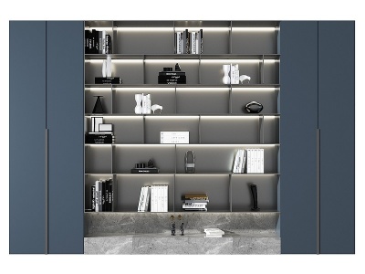 3d现代嵌入式装饰书柜模型
