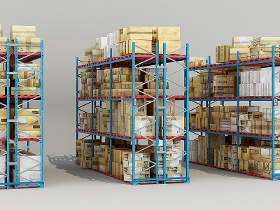 3d现代仓库货物货架模型