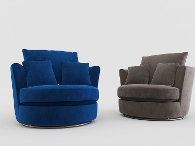 3d现代布艺圆形单人沙发椅模型