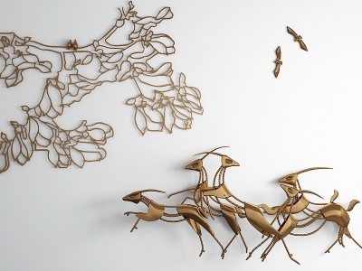 现代金属树枝鹿墙饰模型3d模型