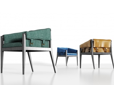 3d新中式实木皮革绒布单椅模型