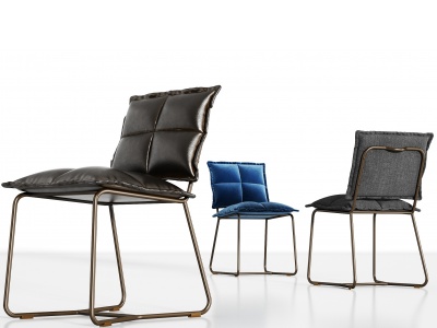 3d现代金属皮革绒布单椅组合模型